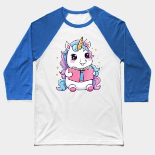 Cute Unicorn Reading Book Baseball T-Shirt